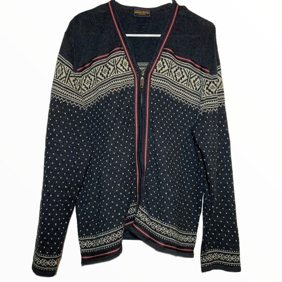 Vintage Woolrich Zip Cardigan Aztec 80s Cotton Knit Polka Dot Snowflake XLarge - Picture 1 of 4